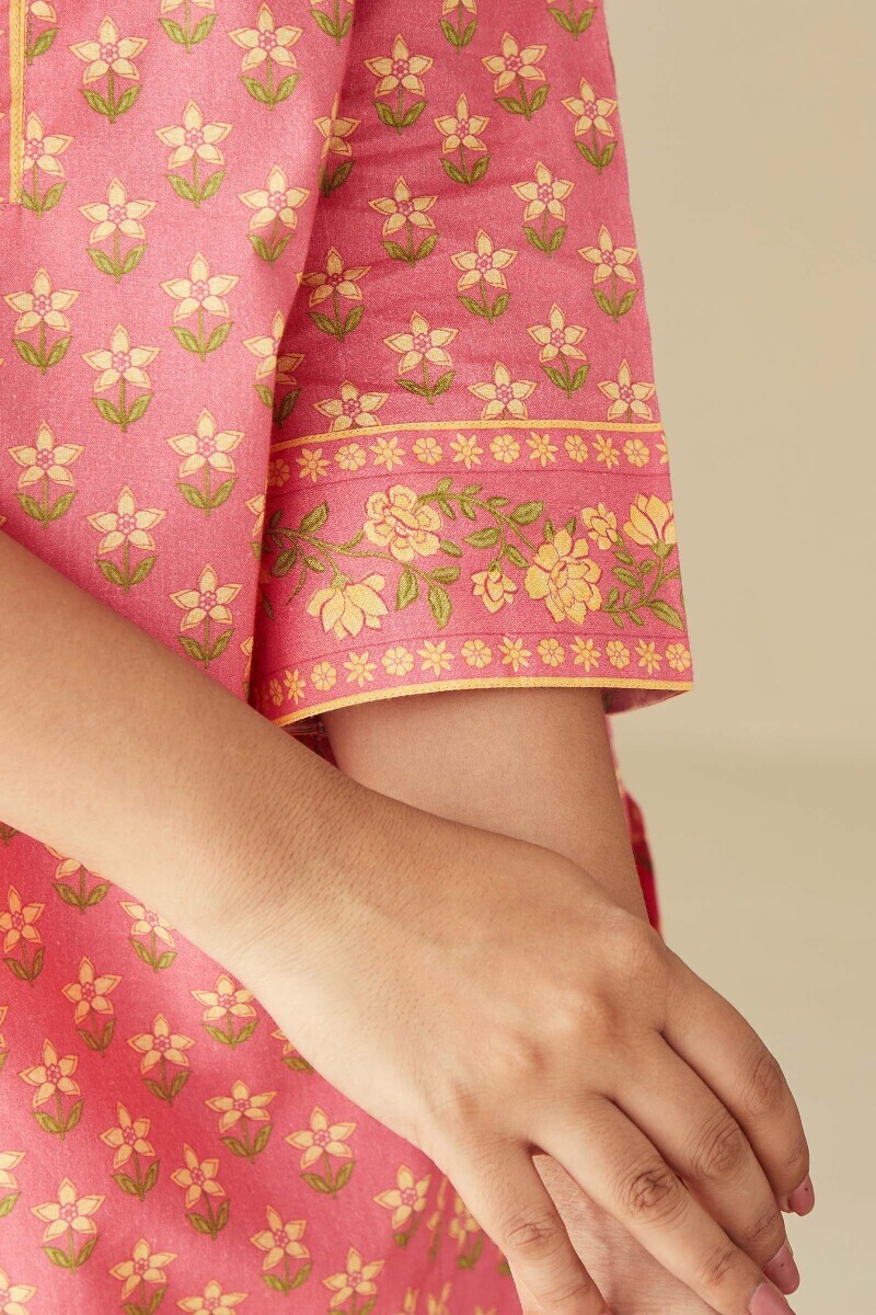 Pink Printed Straight Cotton Kurta