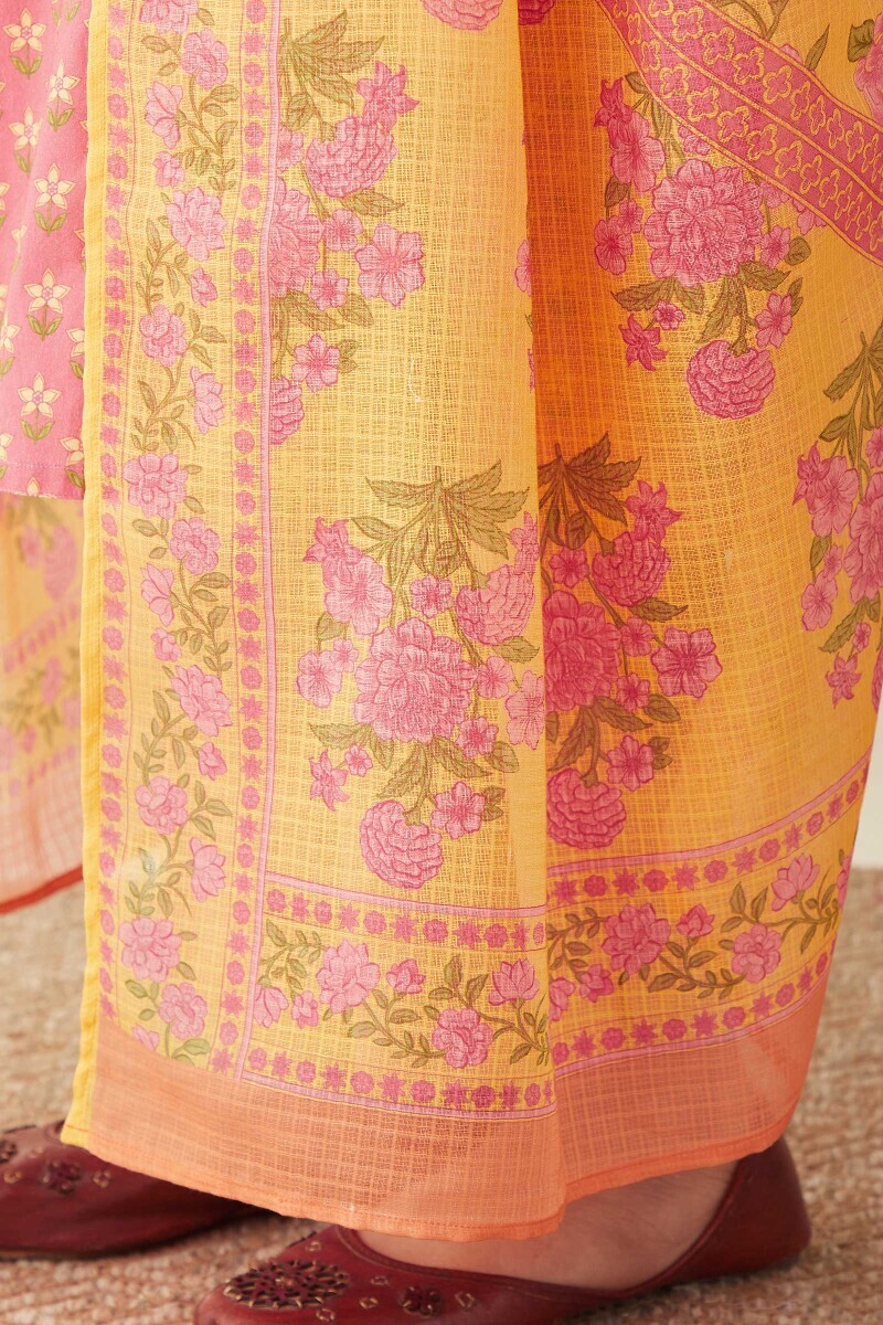 Yellow Printed Kota Dupatta