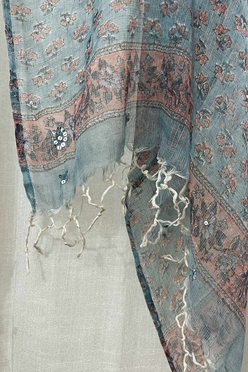 Blue Hand Block-Printed Kota Dupatta
