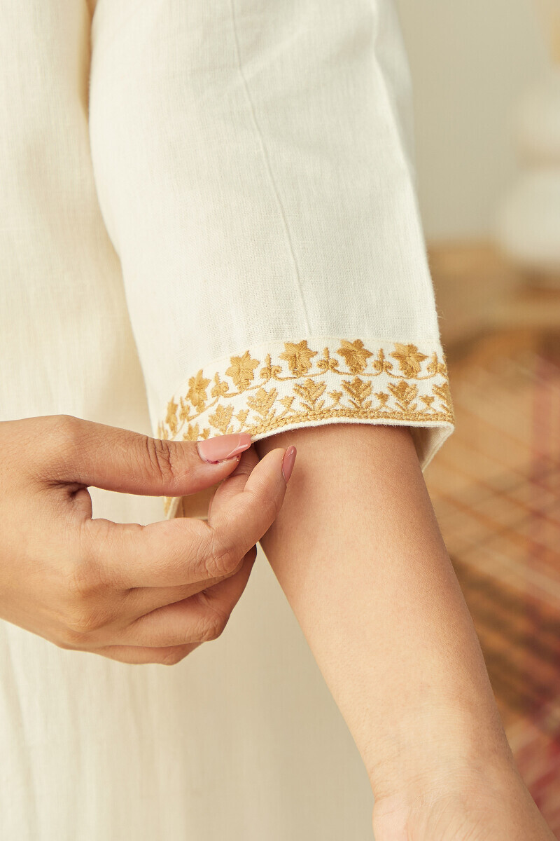 Off-White Handcrafted Straight Cotton Flax Kurta