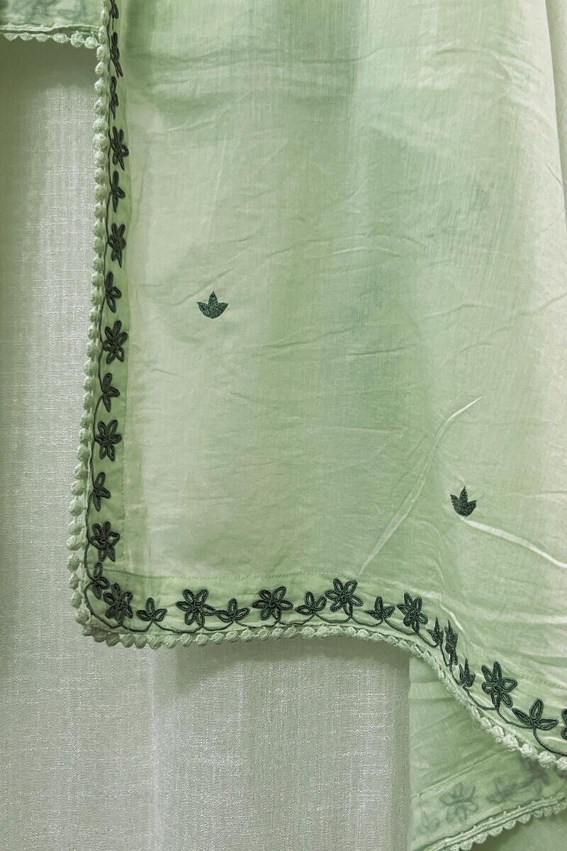 Green Handcrafted Cotton Mul Dupatta