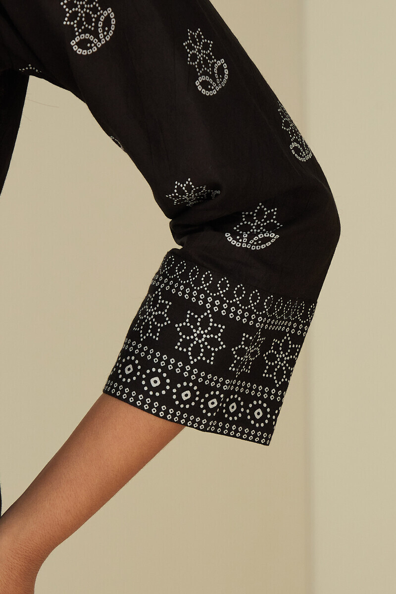 Black Hand Printed Cotton Loungewear Set