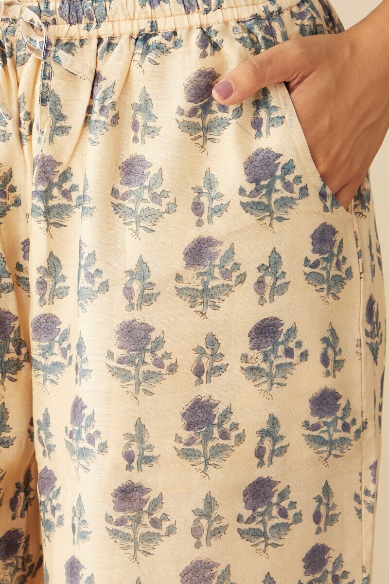 Beige Hand Block-Printed Chanderi Farsi
