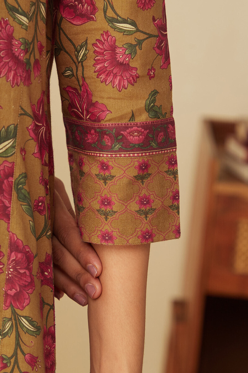Mustard Printed Straight Cotton Kurta