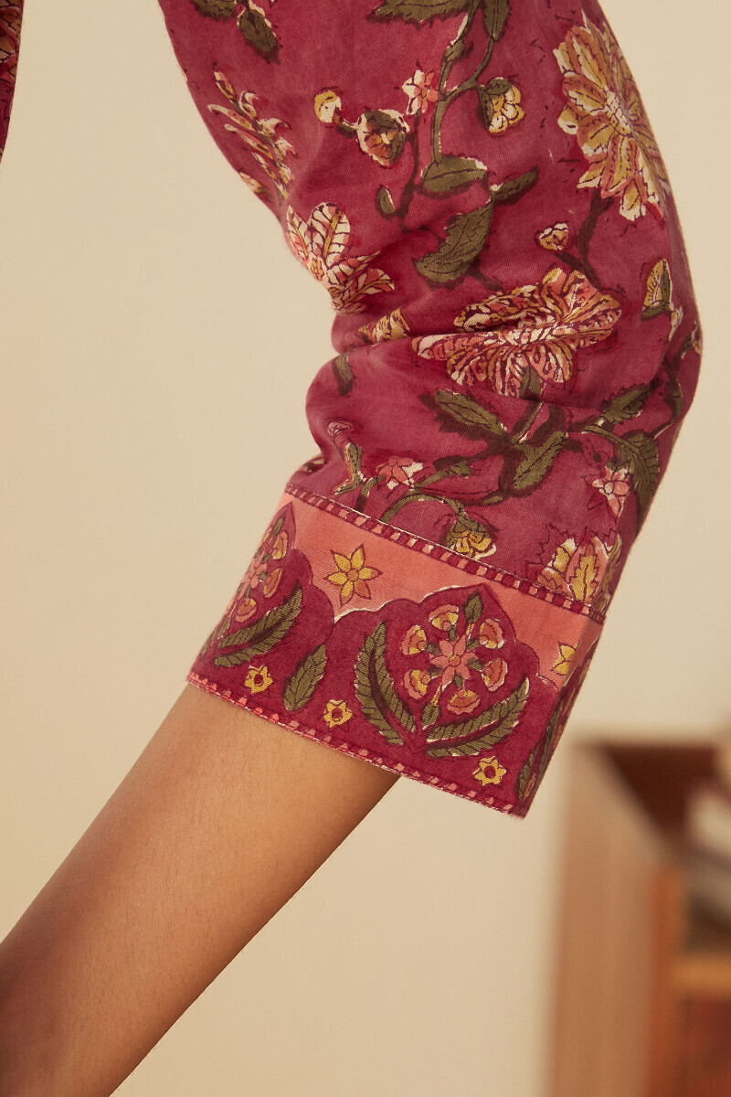 Pink Hand Block-Printed Straight Cotton Kurta