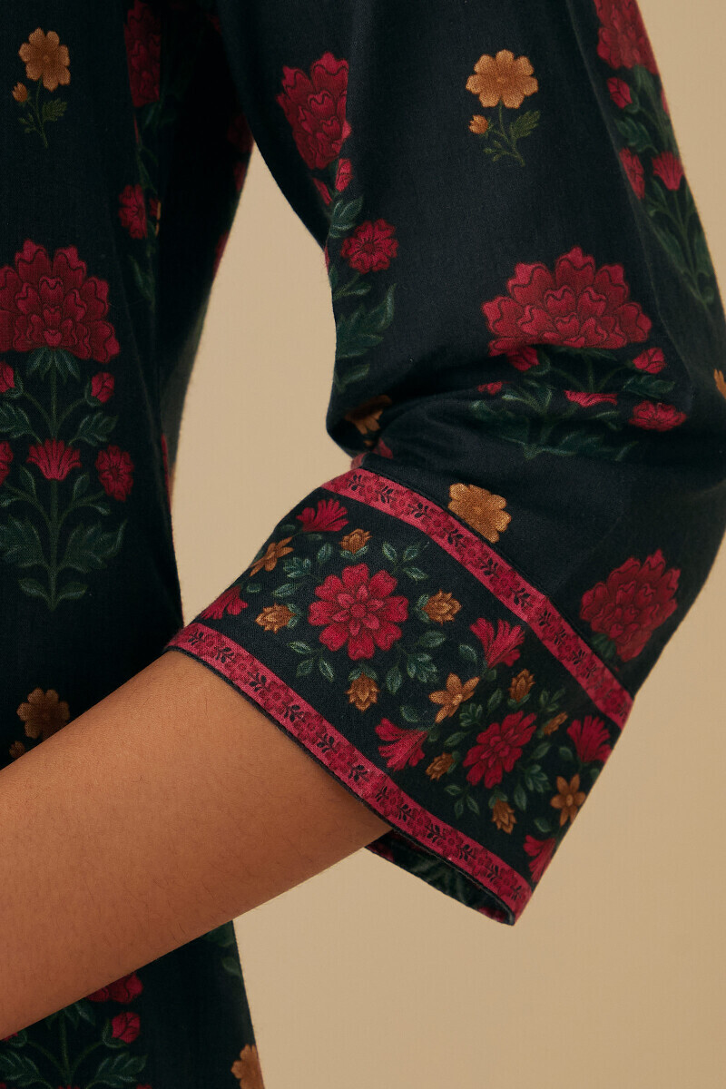 Black Printed Straight Cotton Kurta