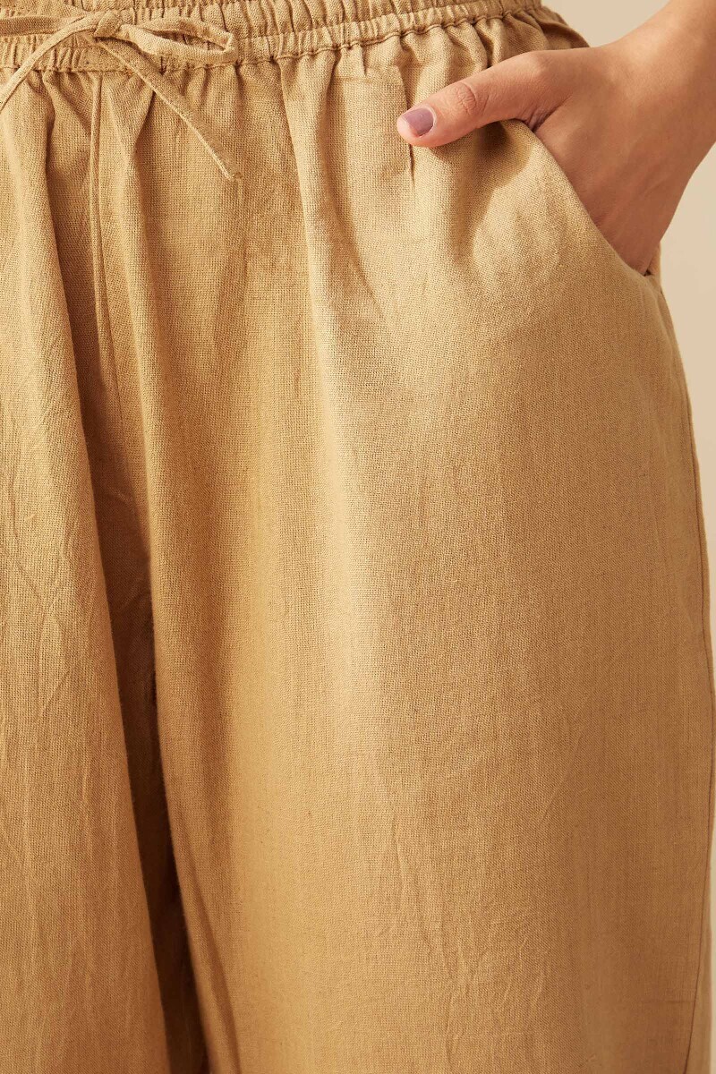 Brown Handcrafted Cotton Flax Narrow Pants