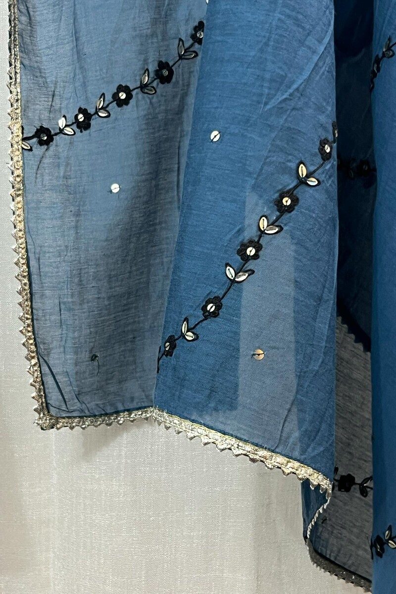 Blue Handcrafted Chanderi Dupatta