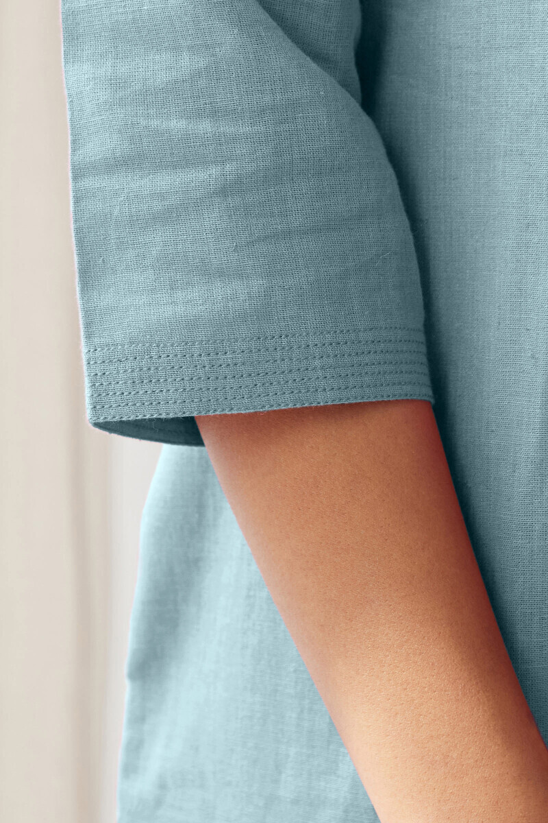 Sky Blue Handcrafted Straight Cotton Flax Kurta