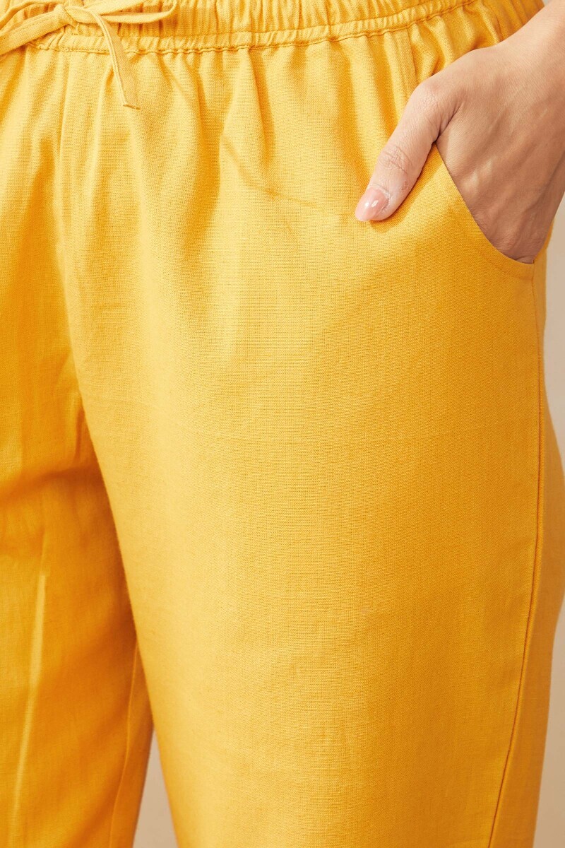 Mustard Handcrafted Cotton Flax Narrow Pants
