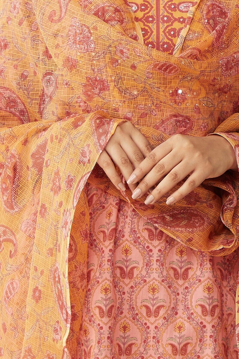 Mustard Hand Printed Kota Dupatta