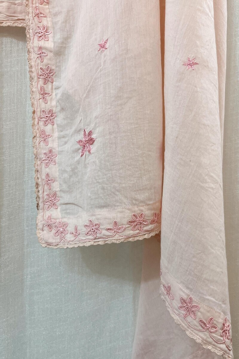 Peach Handcrafted Cotton Mul Dupatta