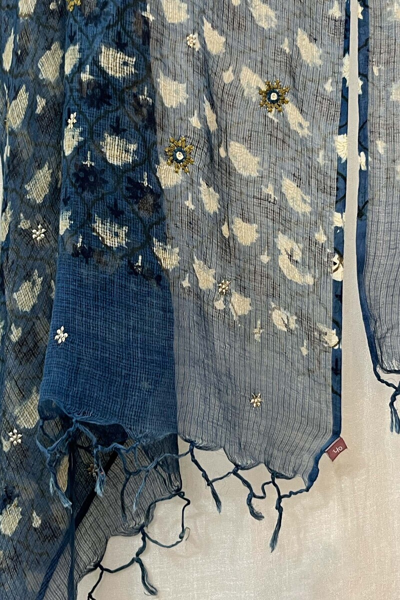 Blue Hand Block-Printed Kota Dupatta