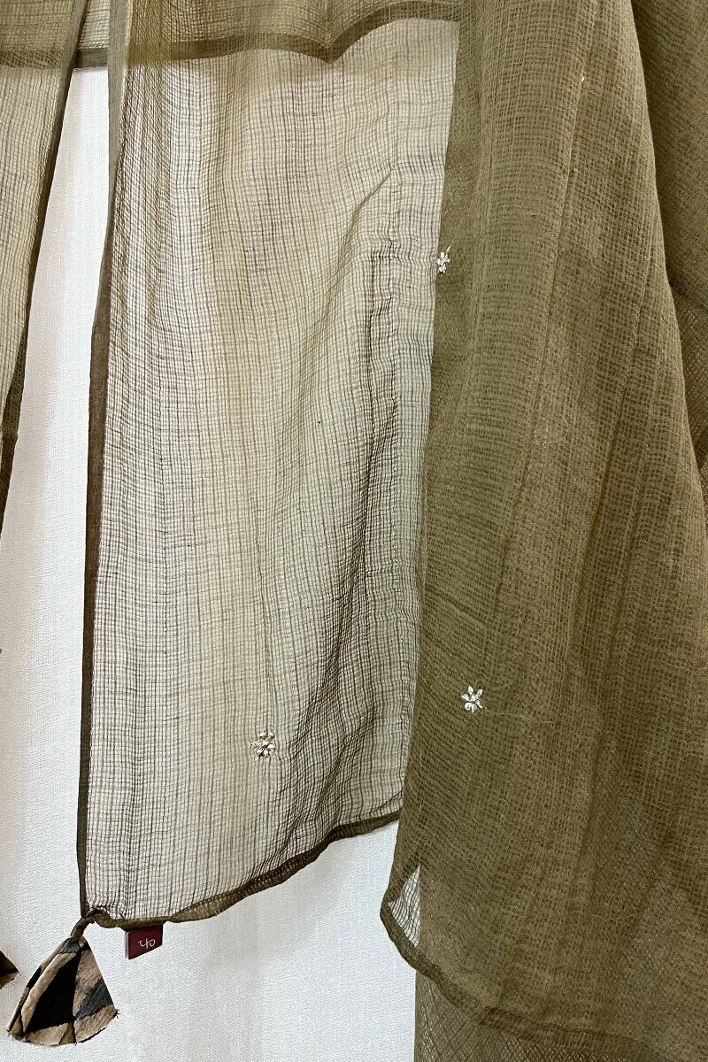 Olive Green Handcrafted Kota Dupatta
