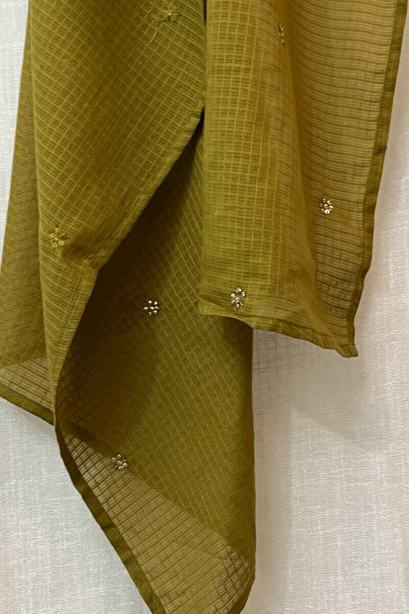 Olive Green Handcrafted Kota Dupatta