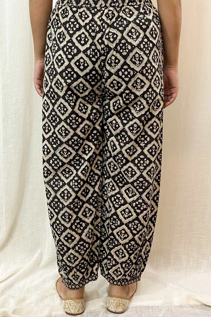Black Hand Block-Printed Cotton Izhaar Pants