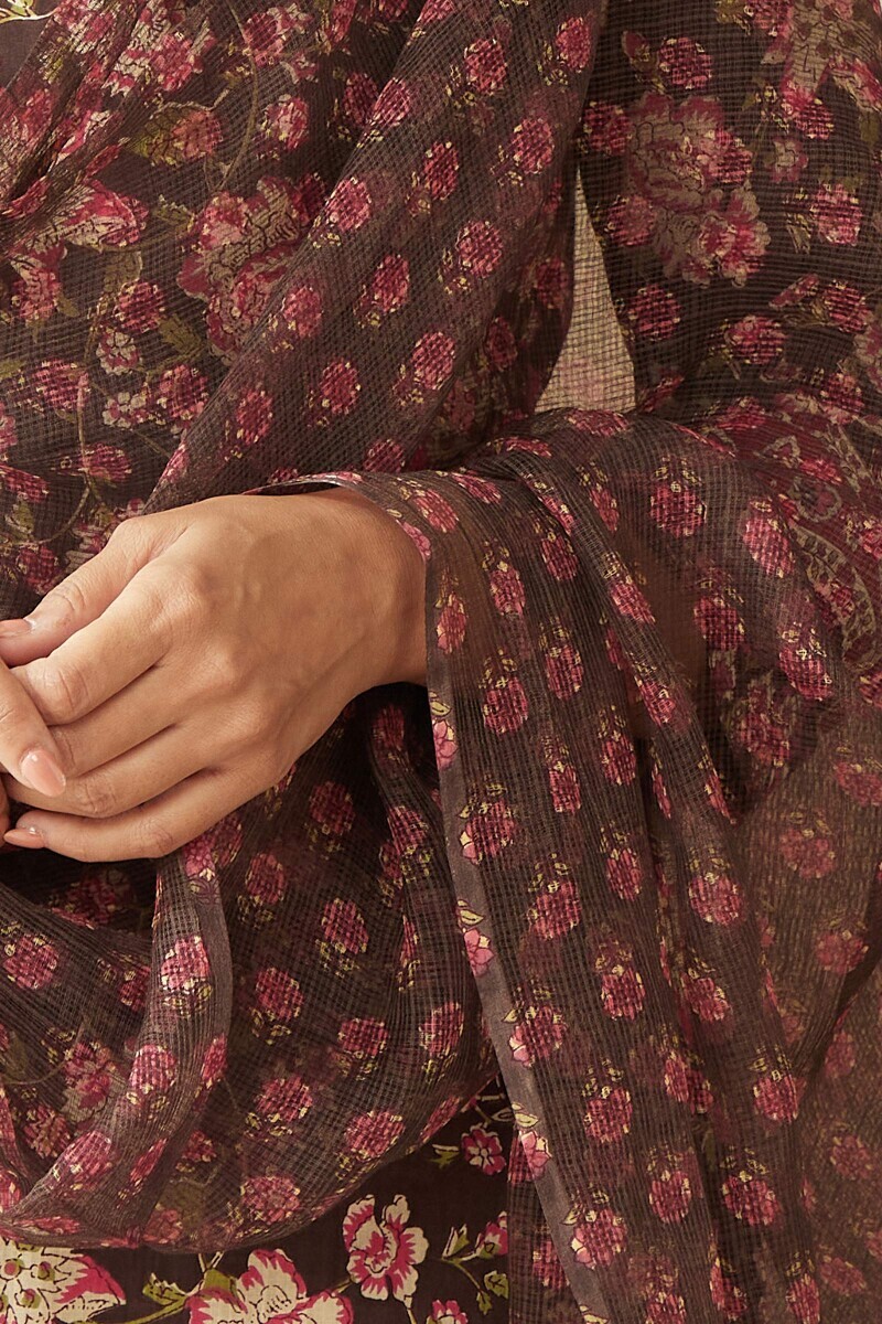 Brown Hand Printed Kota Dupatta