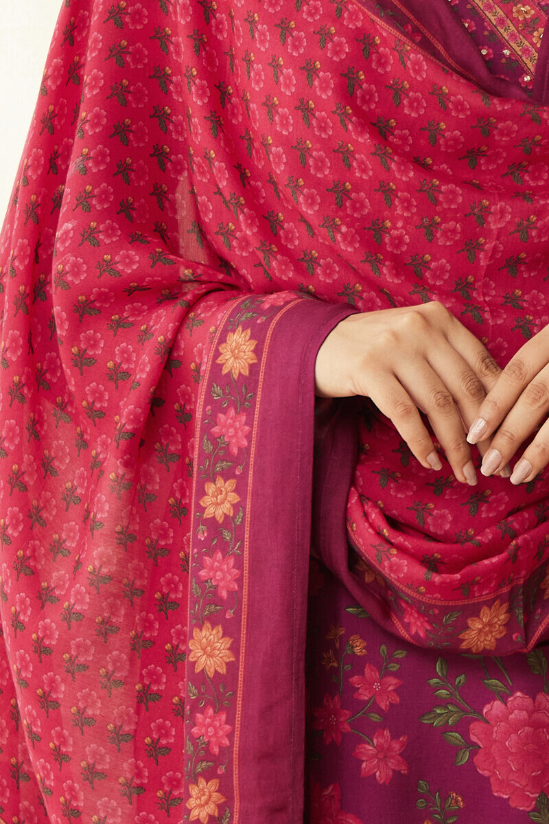 Pink Printed Viscose Dupatta