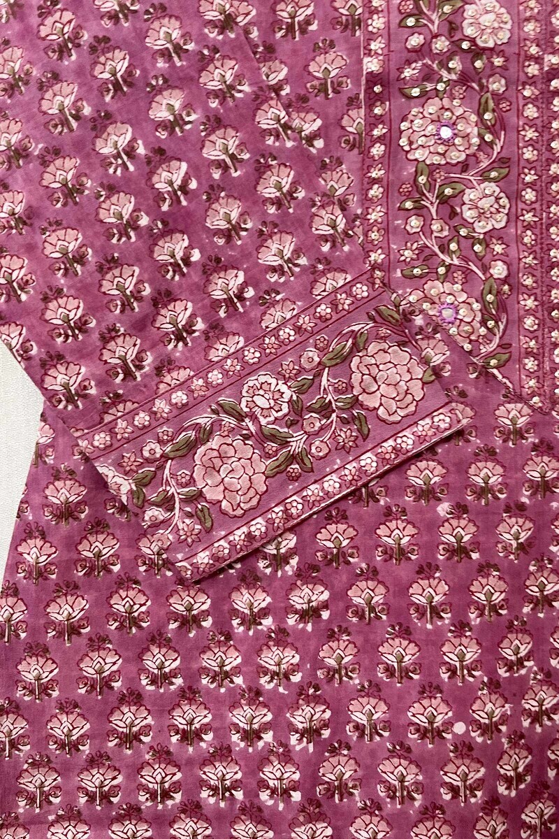 Pink Hand Block-Printed Straight Cotton Kurta