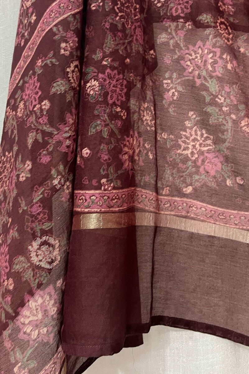 Maroon Hand Block-Printed Chanderi Dupatta