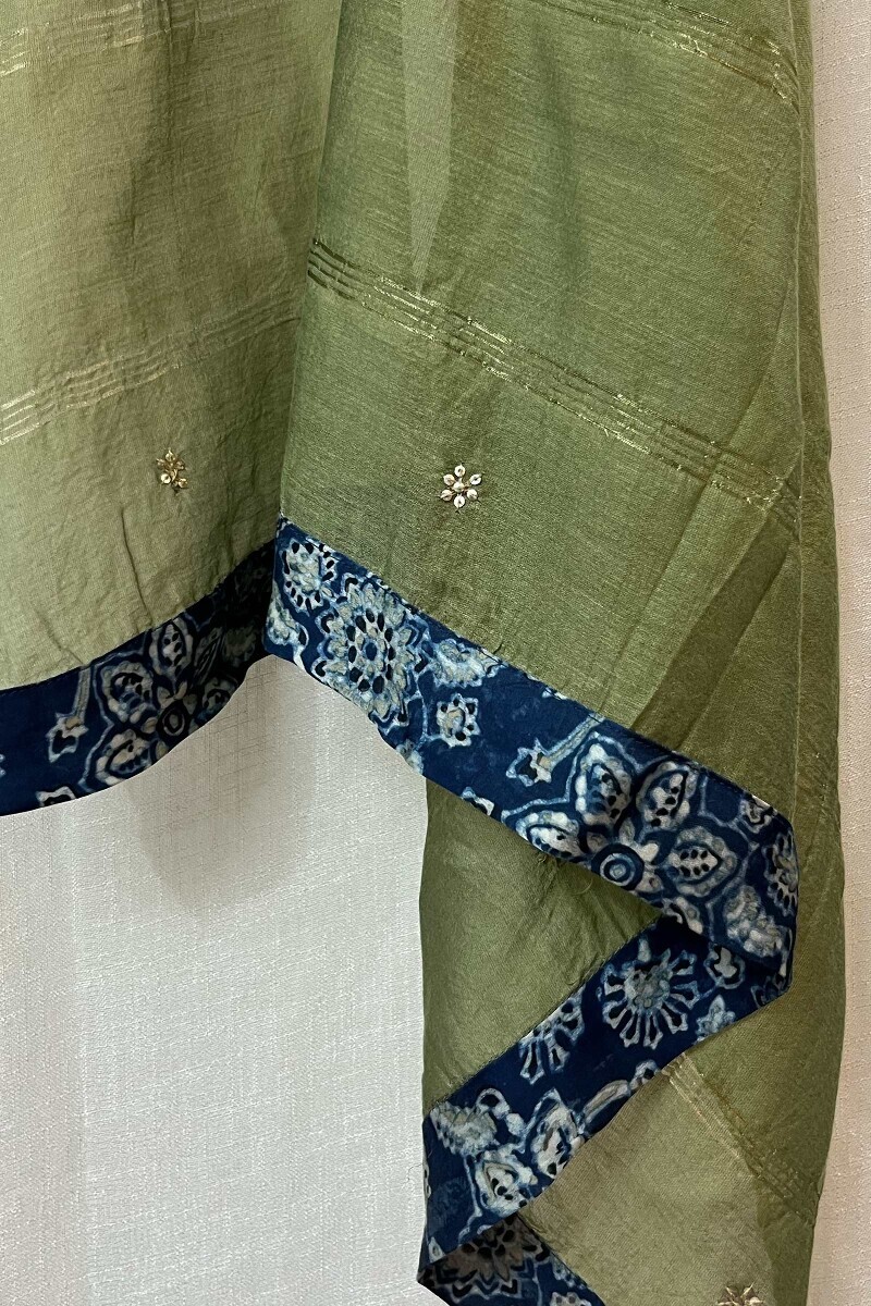 Green Handcrafted Chanderi Dupatta