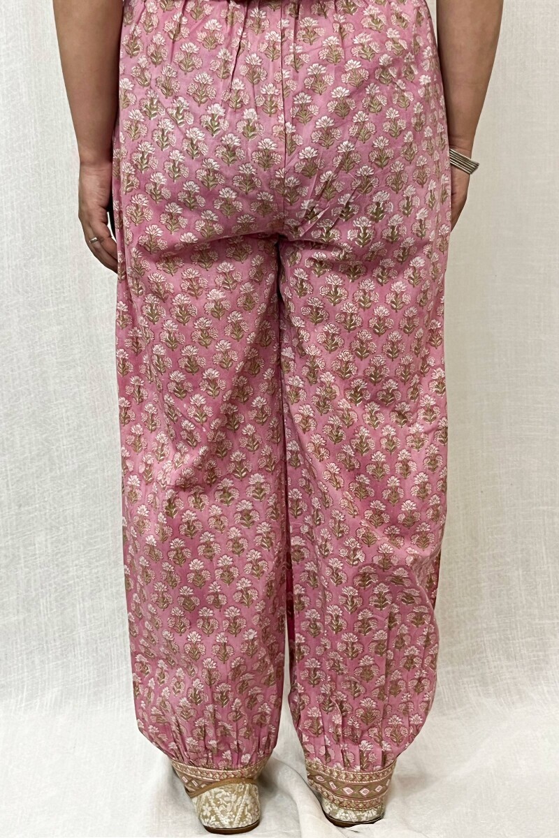 Pink Hand Block-Printed Cotton Izhaar Pants