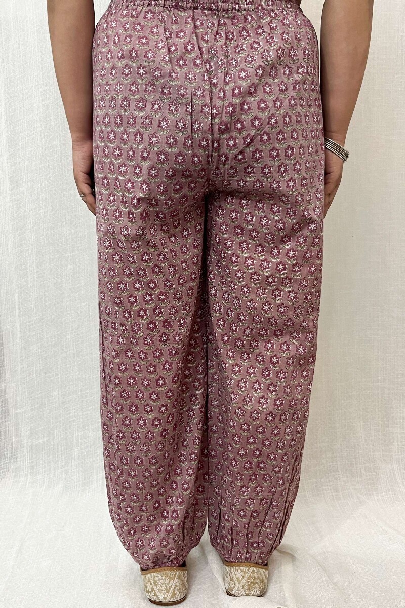 Purple Hand Block-Printed Cotton Izhaar Pants