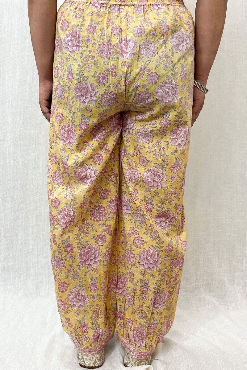 Yellow Hand Block-Printed Cotton Slub Izhaar Pants