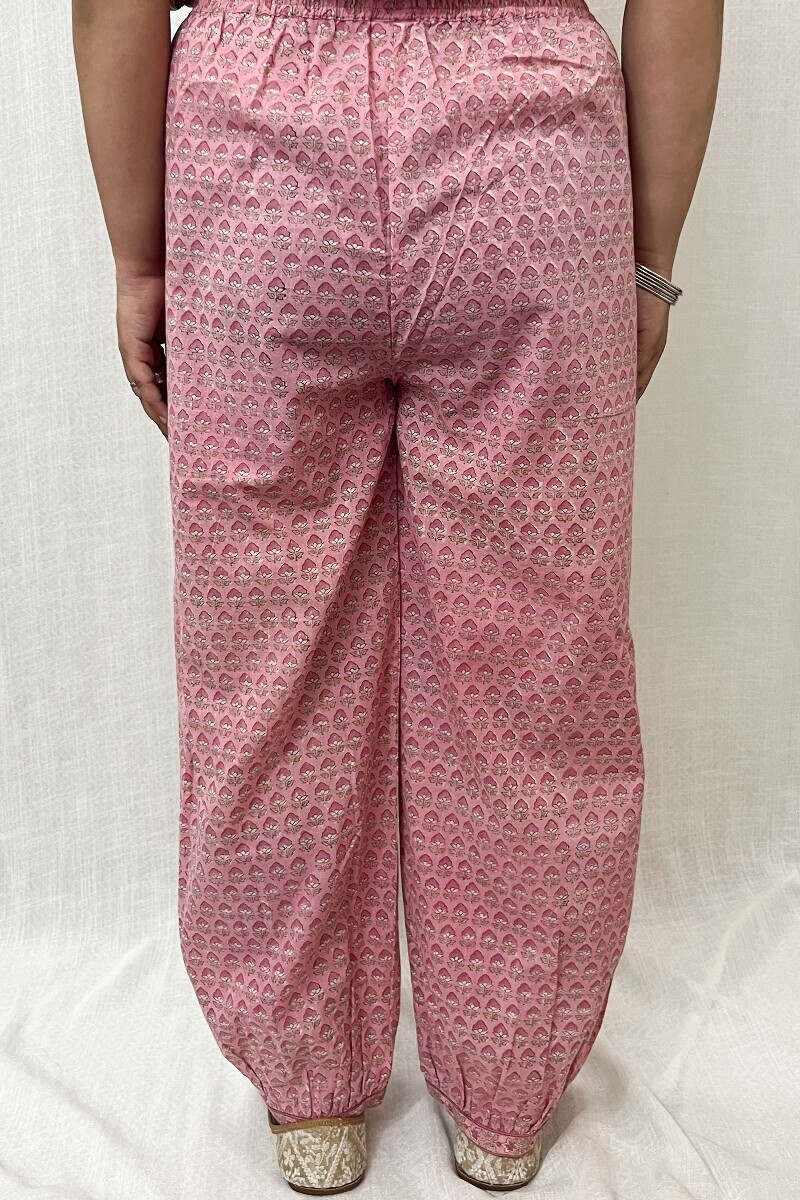 Pink Hand Block-Printed Cotton Slub Izhaar Pants