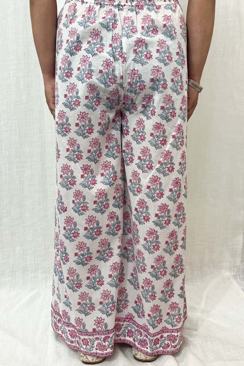 White Hand Block-Printed Cotton Palazzo