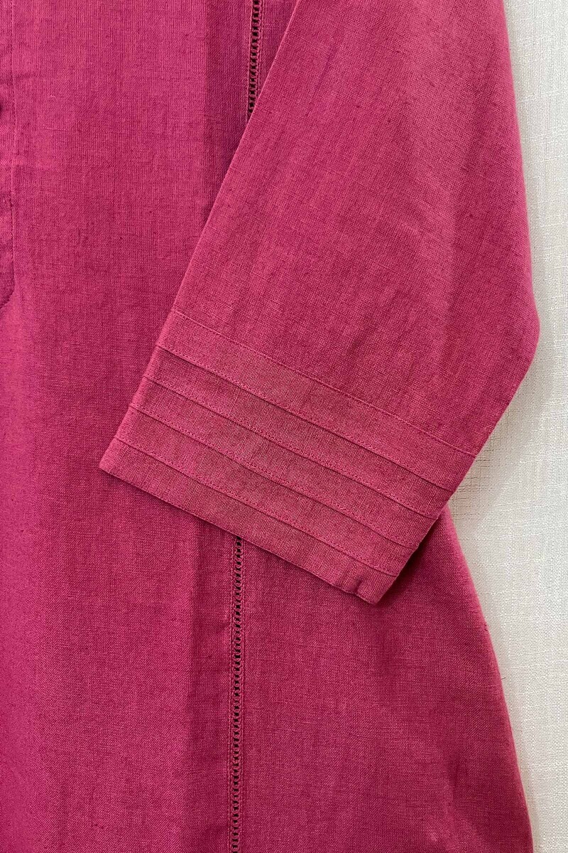 Pink Handcrafted Straight Cotton Flax Kurta