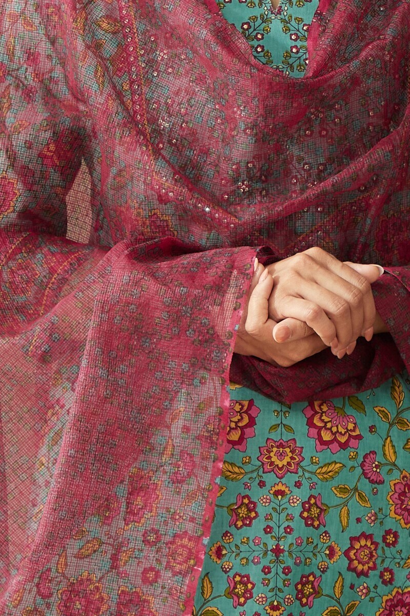 Pink Hand Printed Kota Dupatta