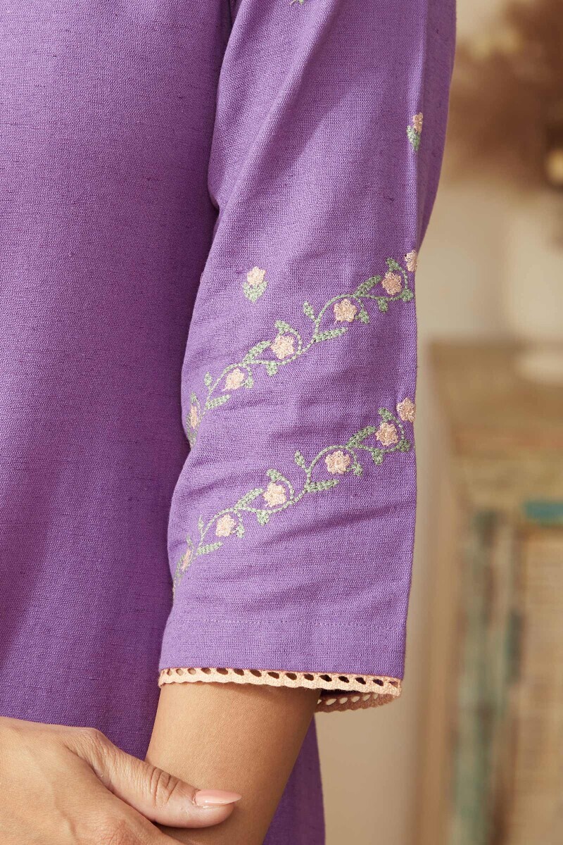 Lavender Handcrafted Straight Cotton Flax Kurta