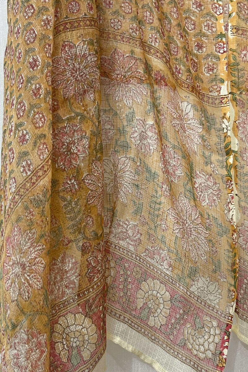 Yellow Hand Block-Printed Kota Dupatta