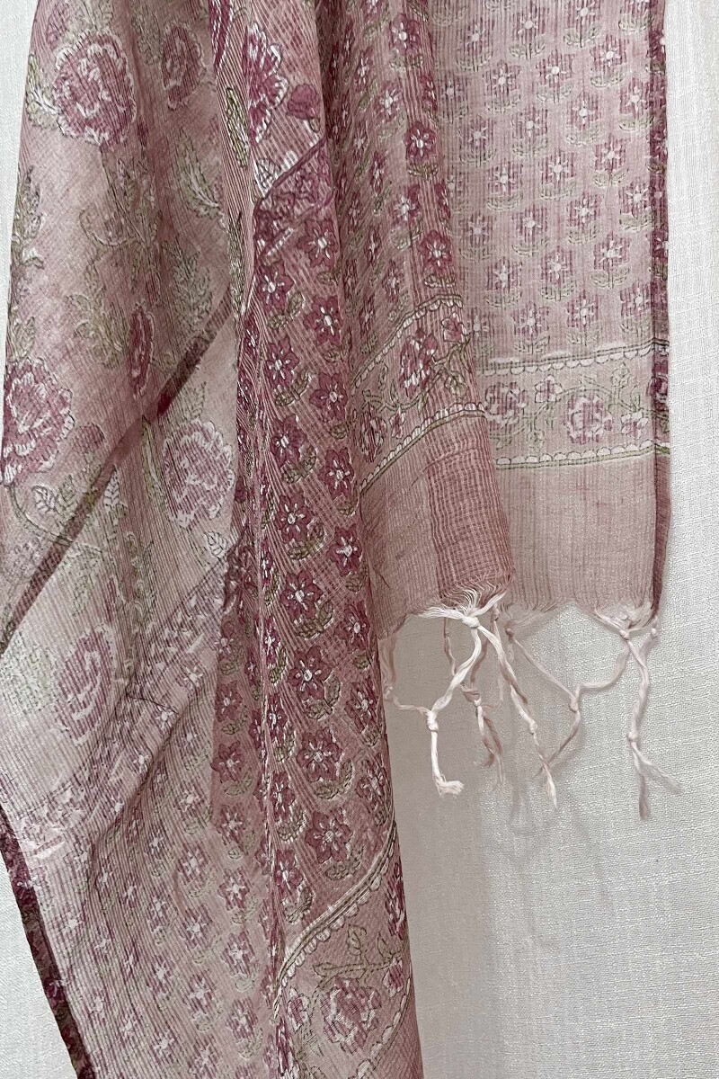 Brown Hand Block-Printed Kota Dupatta