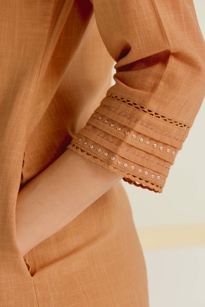 Mustard Handcrafted Straight Gauze Slub Kurta