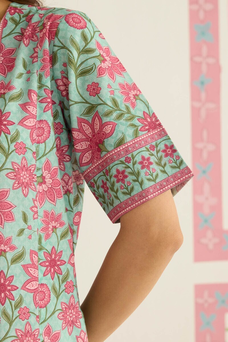 Blue Printed Cotton Kaftan