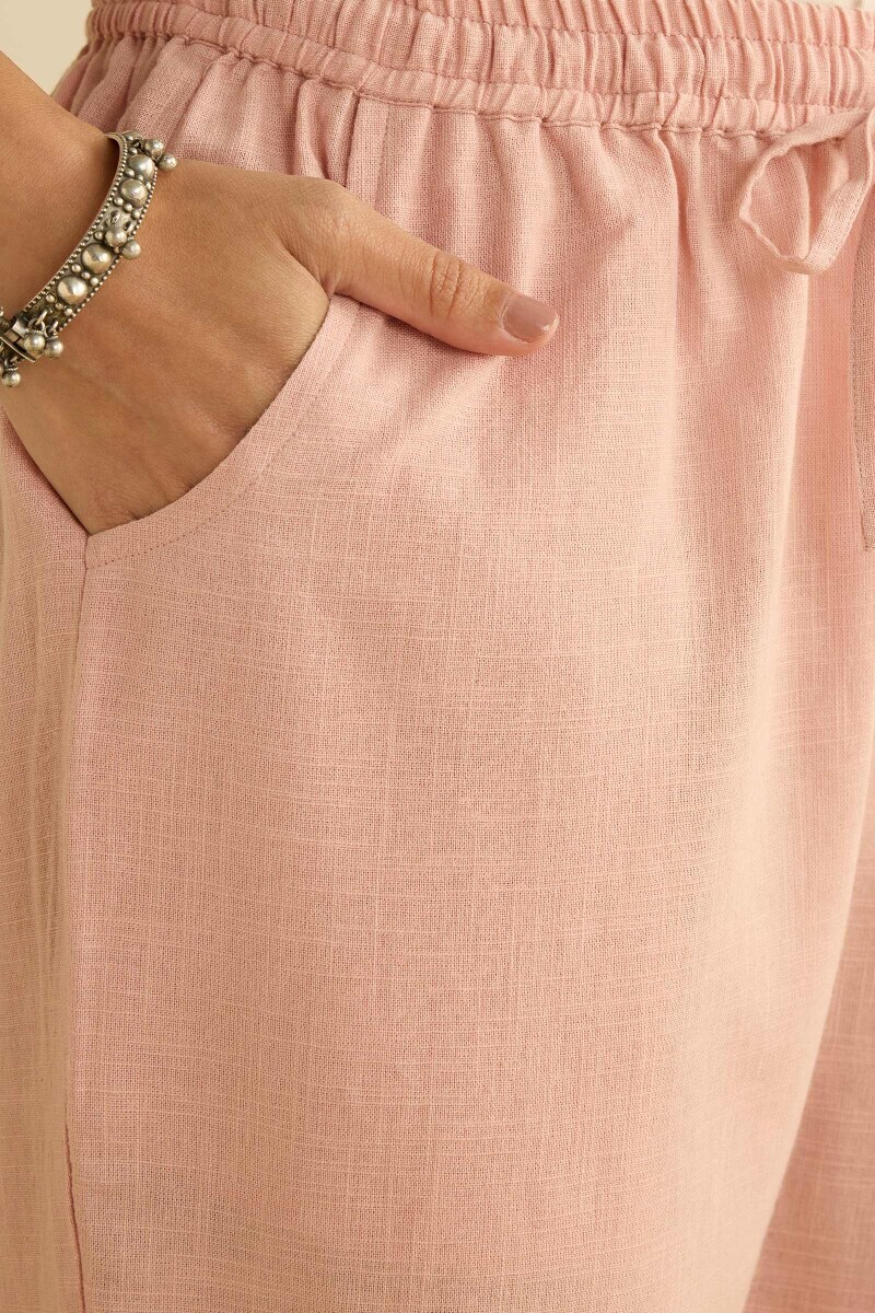 Pink Handcrafted Gauze Slub Narrow Pants