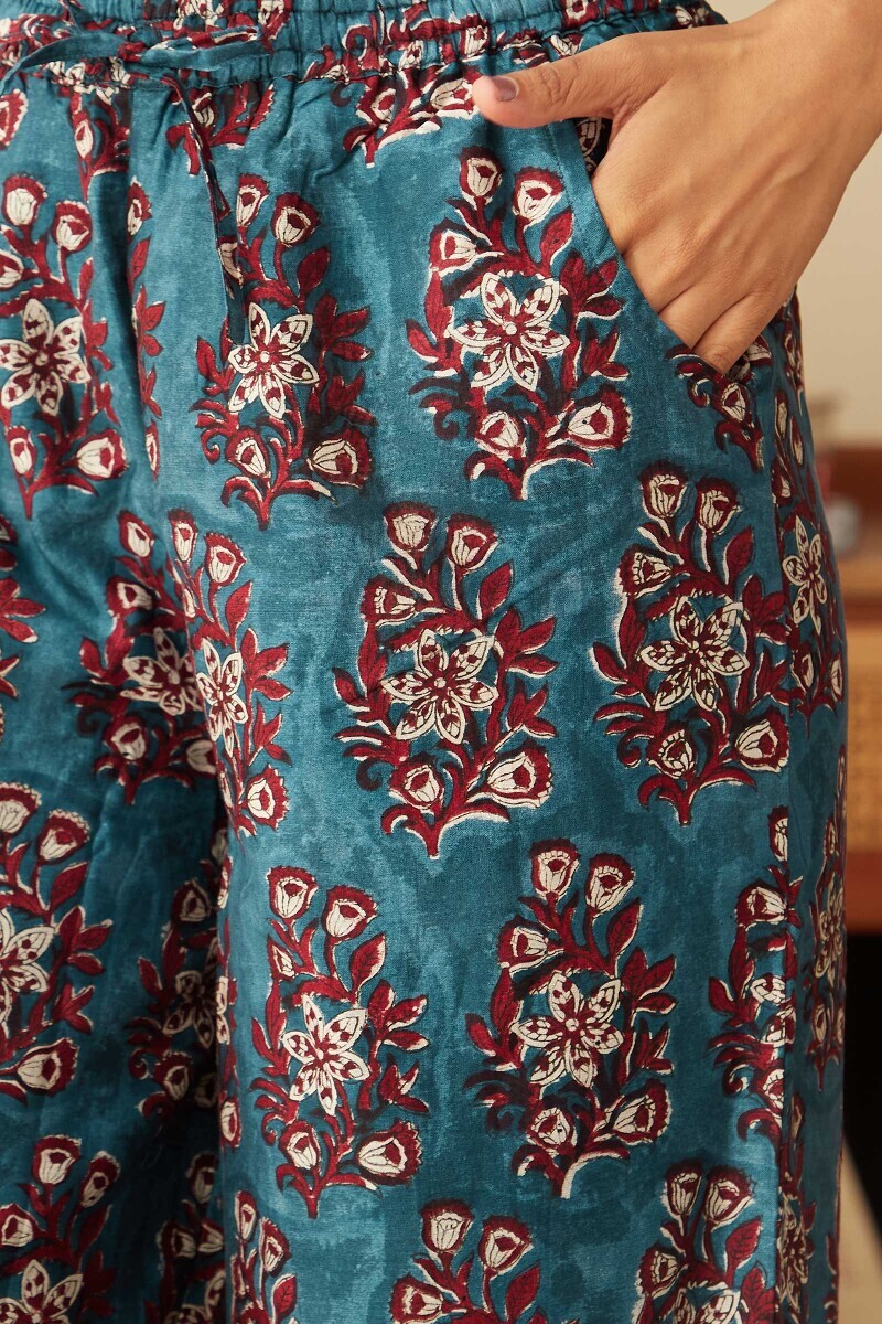 Blue Hand Block-Printed Chanderi Farsi