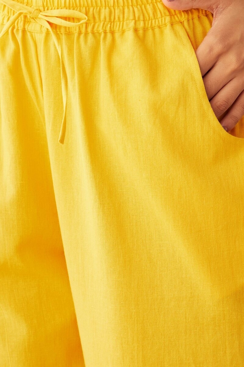 Yellow Handcrafted Cotton Flax Narrow Pants