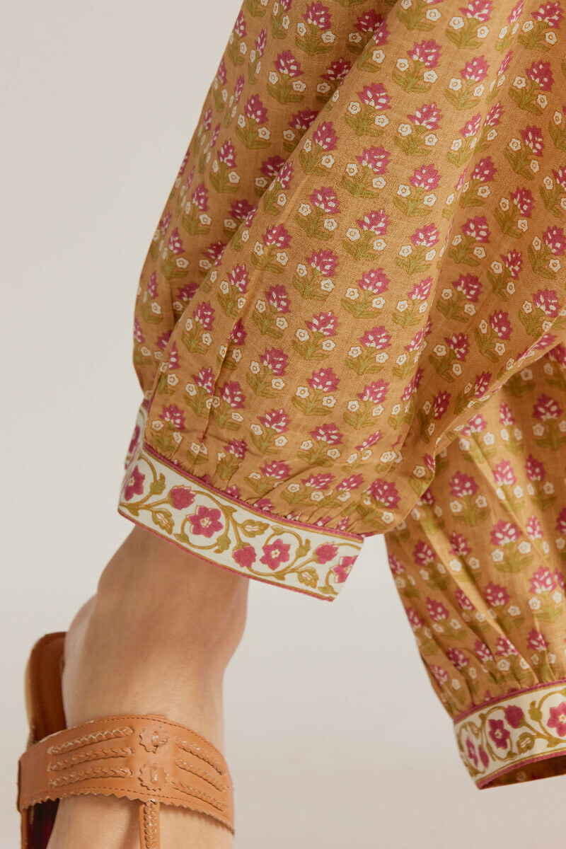 Mustard Hand Printed Cotton Slub Izhaar Pants
