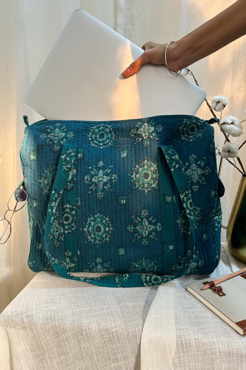 Akola Hand Block-Printed Cotton Duffel Bag