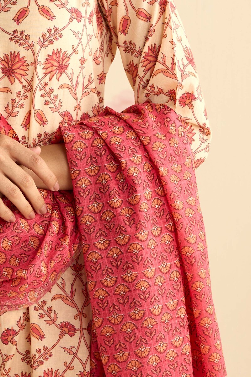 Pink Hand Printed Kota Dupatta