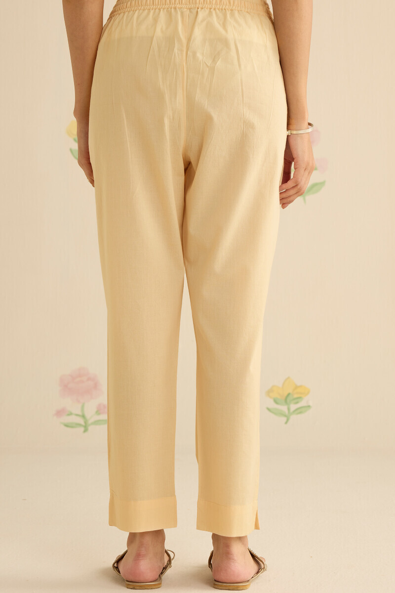 Cream Handcrafted Cotton Narrow Pants