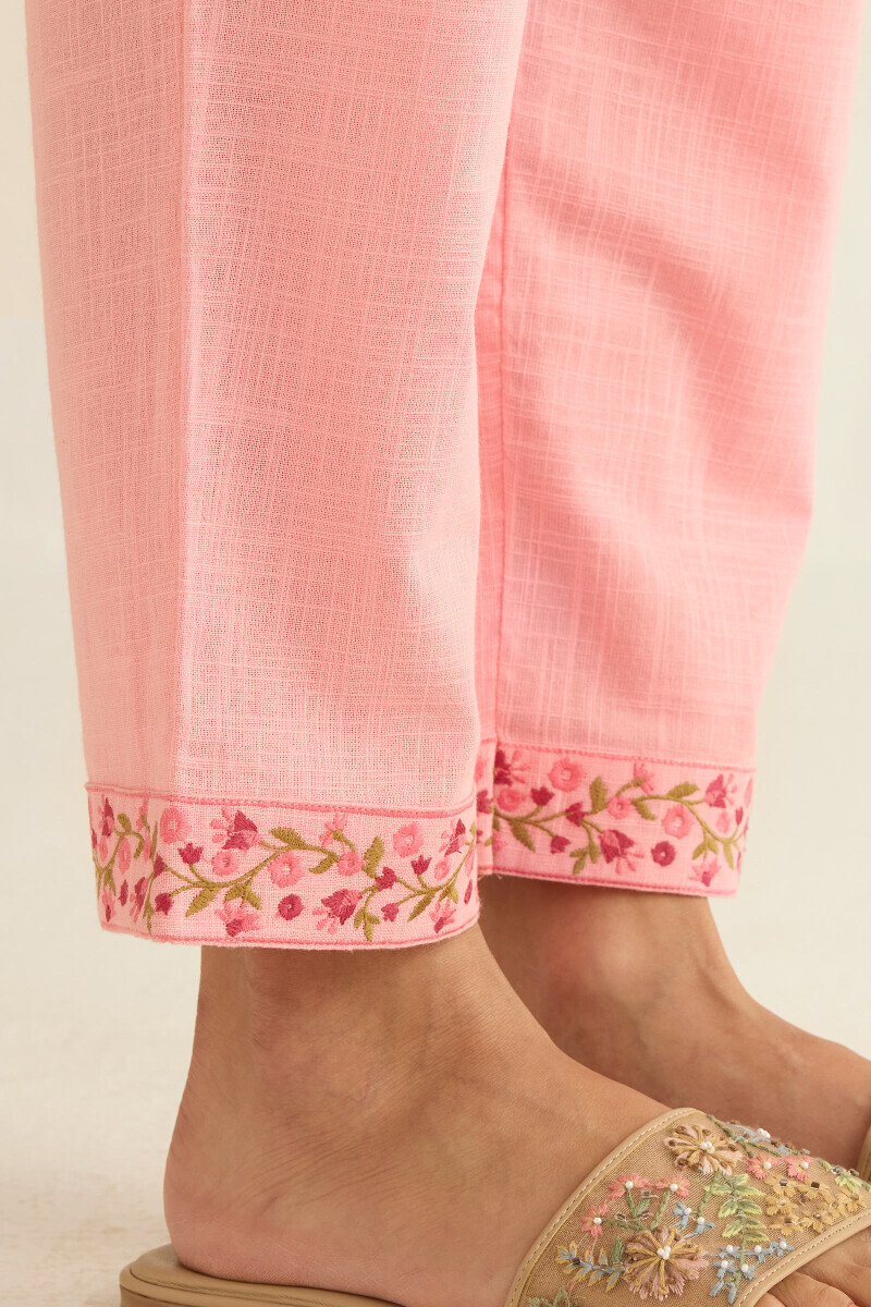 Pink Handcrafted Gauze Slub Narrow Pants