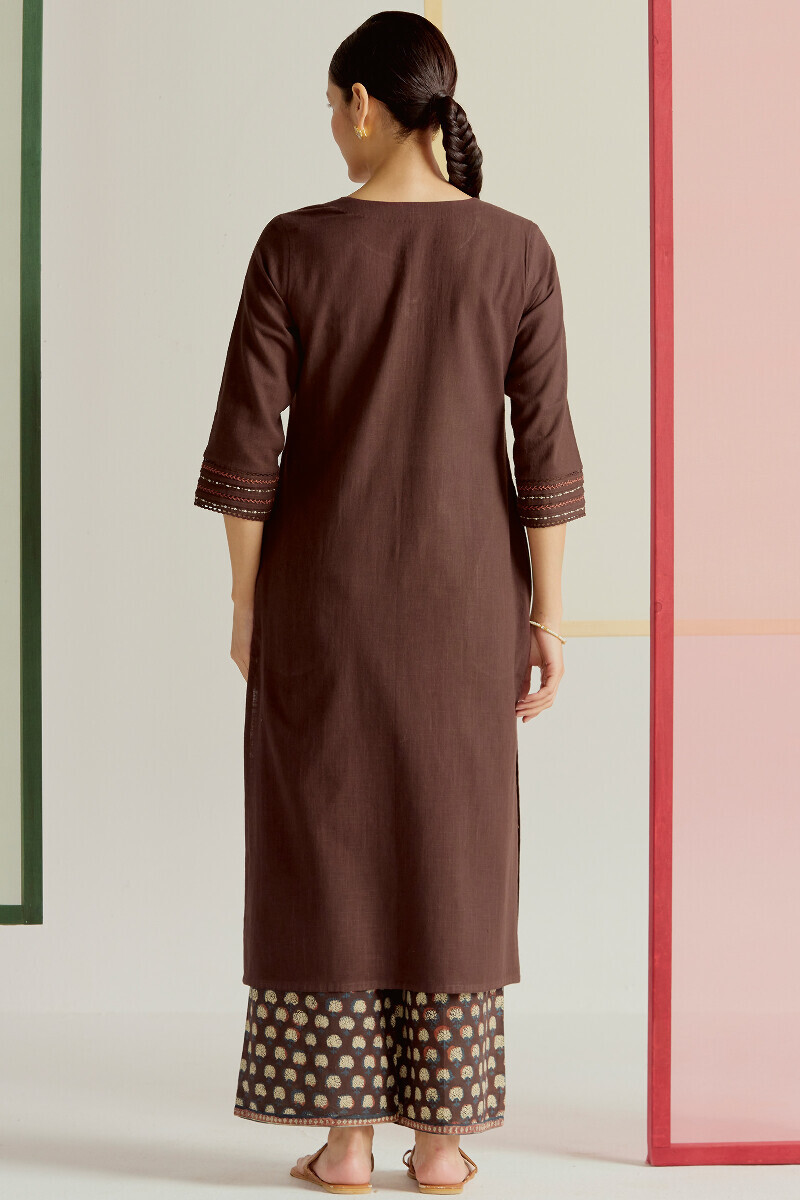 Brown Handcrafted Straight Gauze Slub Kurta