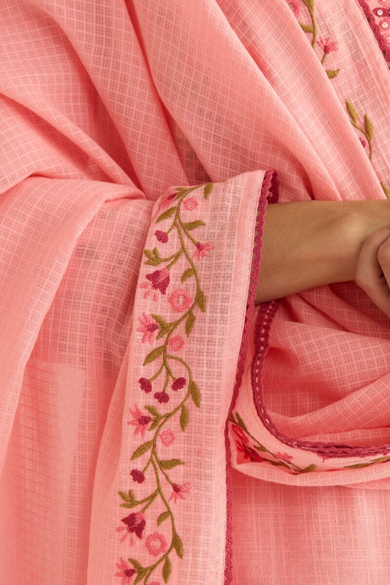 Pink Handcrafted Kota Dupatta