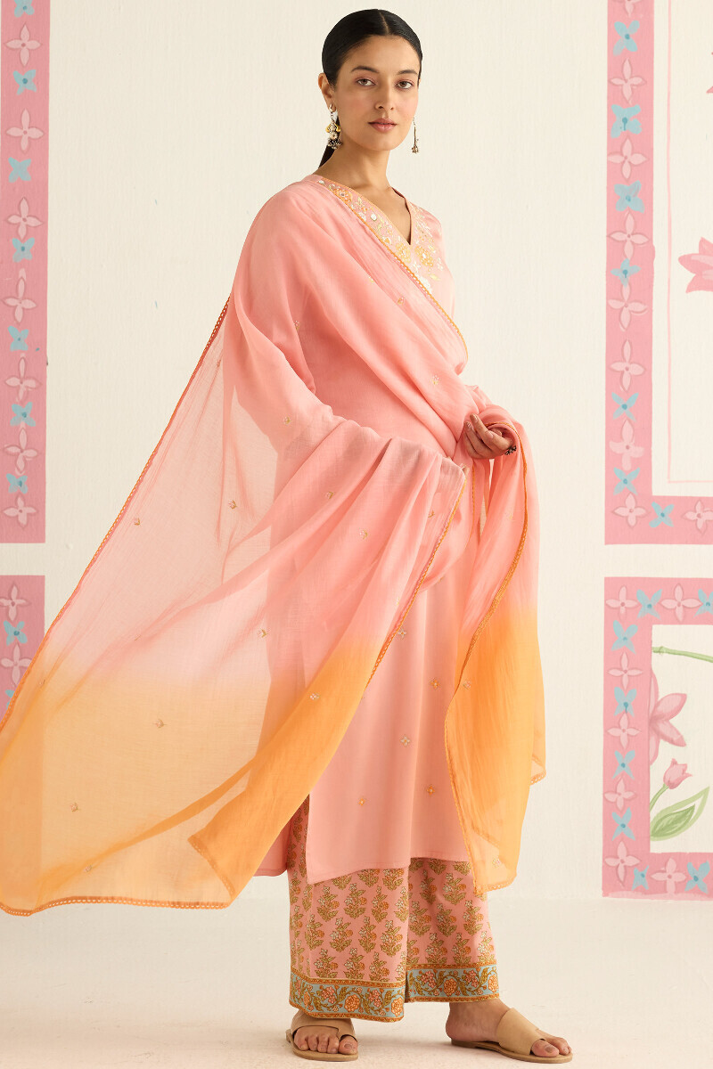 Pink Handcrafted Straight Modal Satin Kurta