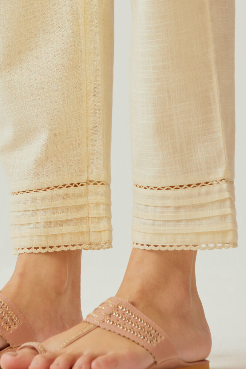 Cream Handcrafted Gauze Slub Narrow Pants
