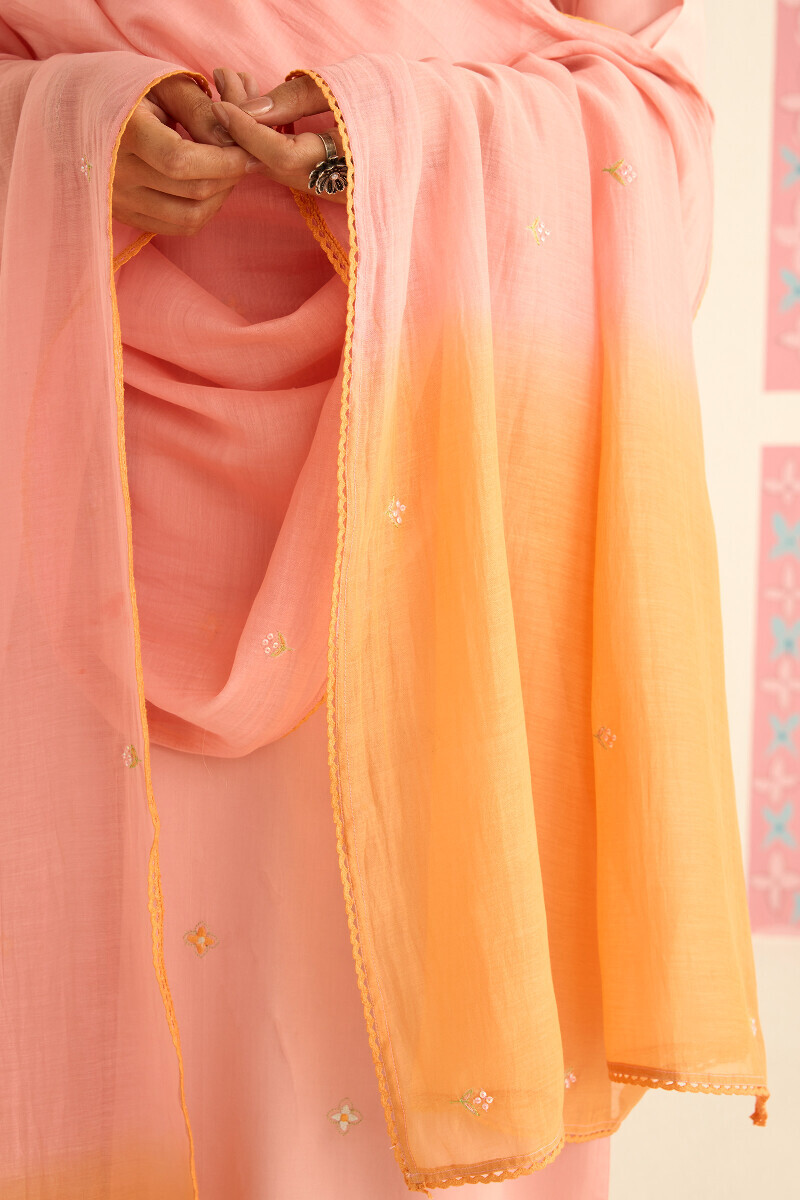 Pink Handcrafted Cotton Silk Dupatta